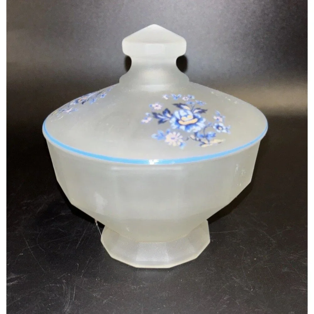 Vintage Frosted White Glass Candy Dish Floral